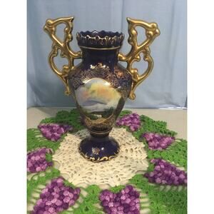 ELPA Vase Alcobaca Portugal  Navy Blue And Gold Stunning #2548